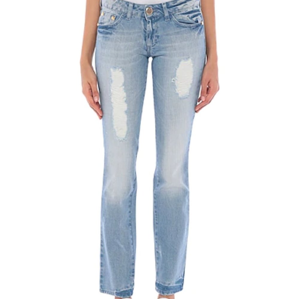 BLUMARINE BLUGIRL FOLLIES Distressed Designer Denim Jeans Sz 30 Light Blue New - Picture 1 of 15